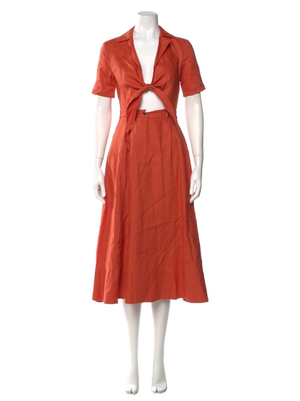 STAUD Burnt Orange Linen Midi Dress